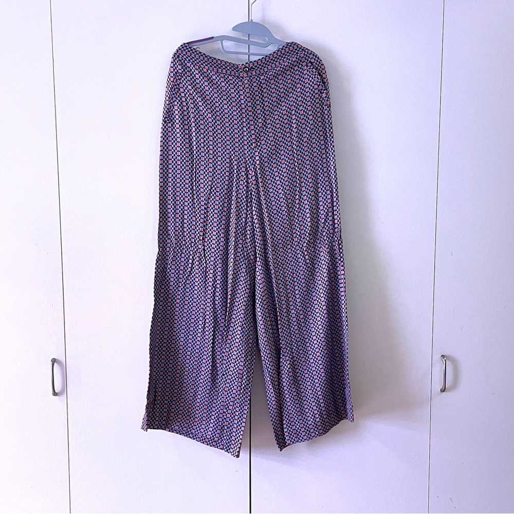 Anthropologie Maeve Wide Leg Pants in light blue/pink pattern